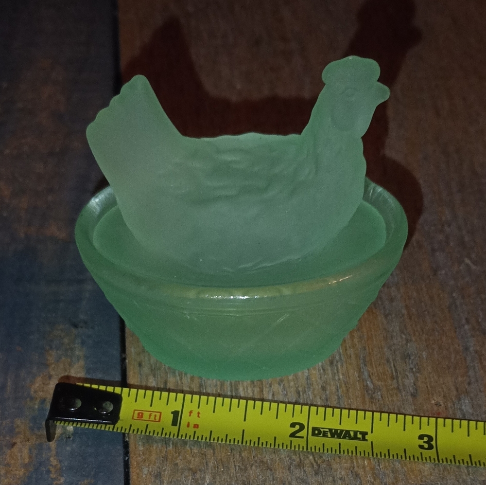 Frost Colored Glass Mini Hen on Nest Salt Cellar ( Glows )